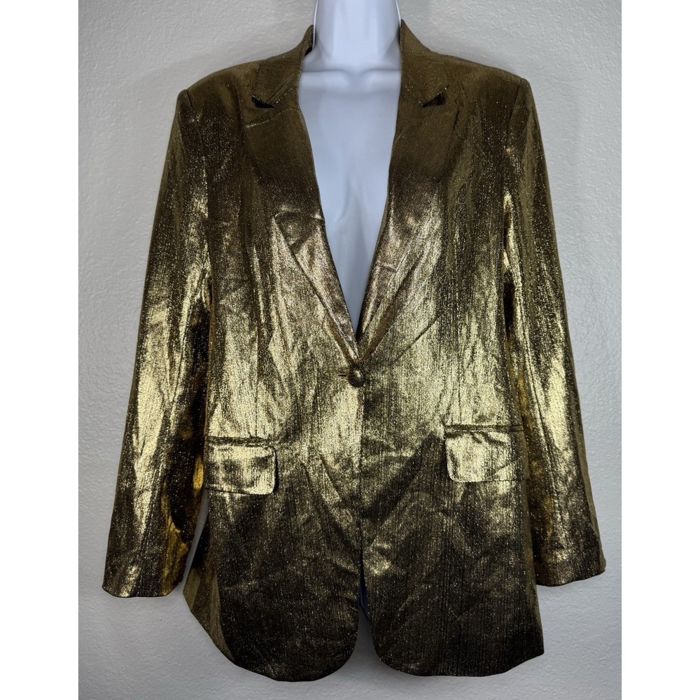 SUGARLIPS Primadonna Liquid Gold Pintuck Fitted Blazer Jacket Top Size S